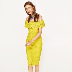 Zara Yellow Lace Off Shoulder Dress